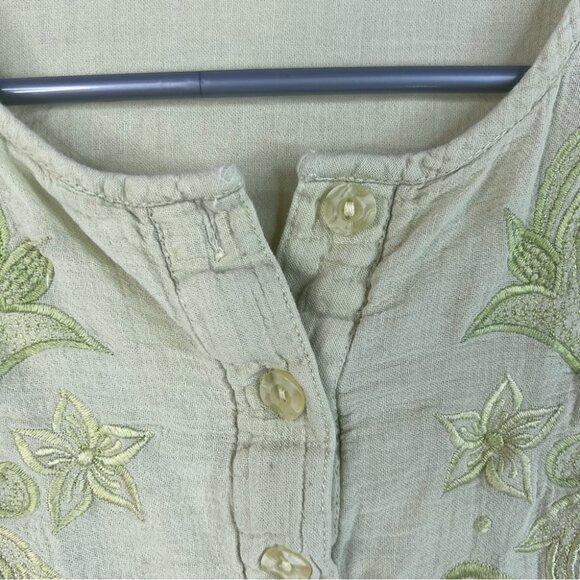 Long sleeve shirt Embroidered Green Top floral flowers paisley button down - Picture 9 of 11